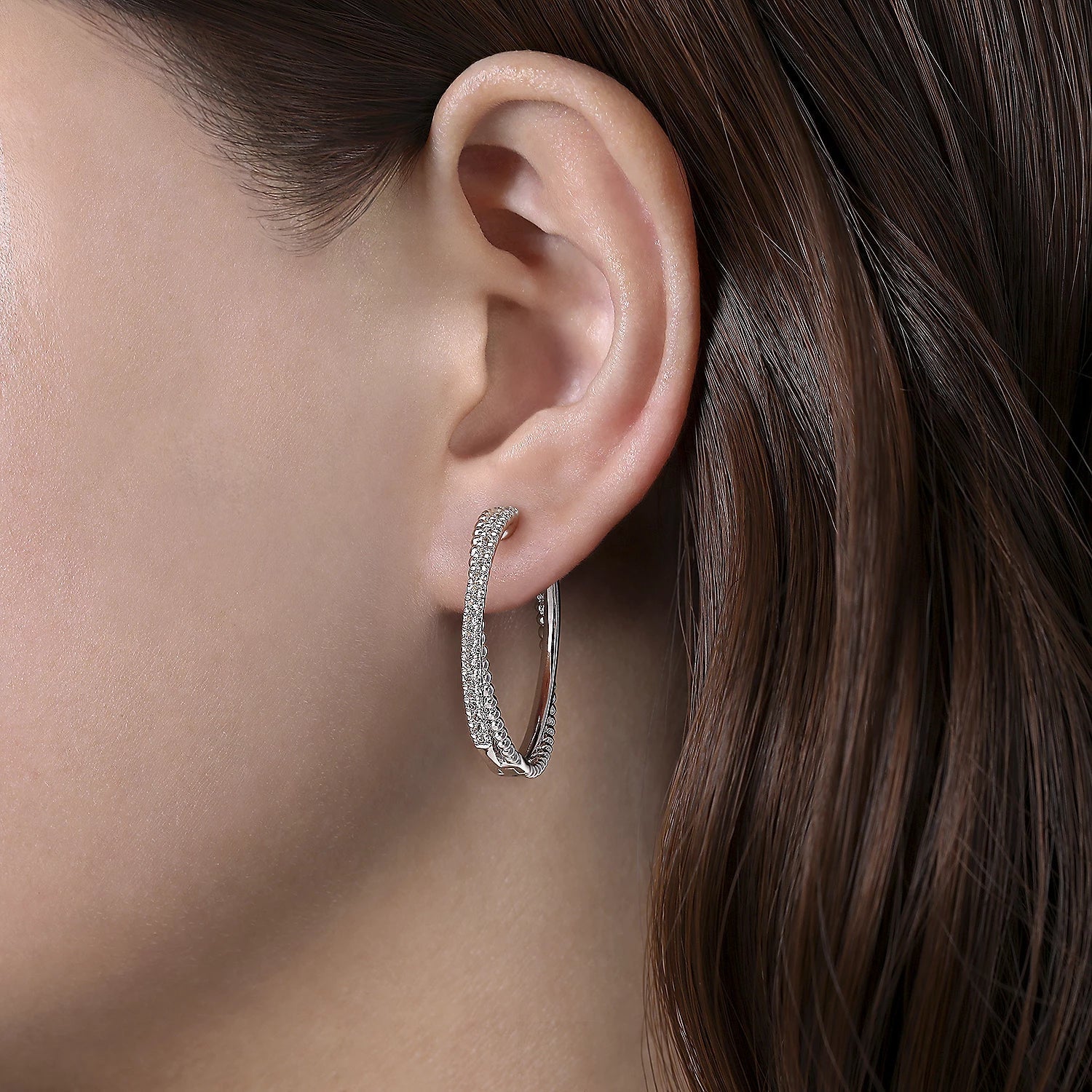 Earrings- .925 Sterling Silver hoop twisted plain with white sapphire - Gaines Jewelers