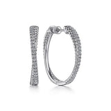 Earrings- .925 Sterling Silver hoop twisted plain with white sapphire - Gaines Jewelers