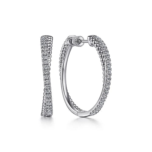 Earrings- .925 Sterling Silver hoop twisted plain with white sapphire - Gaines Jewelers