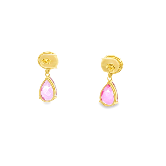 Earrings dangle style with pink topaz mother-of-pearl and diamonds - Gaines Jewelers