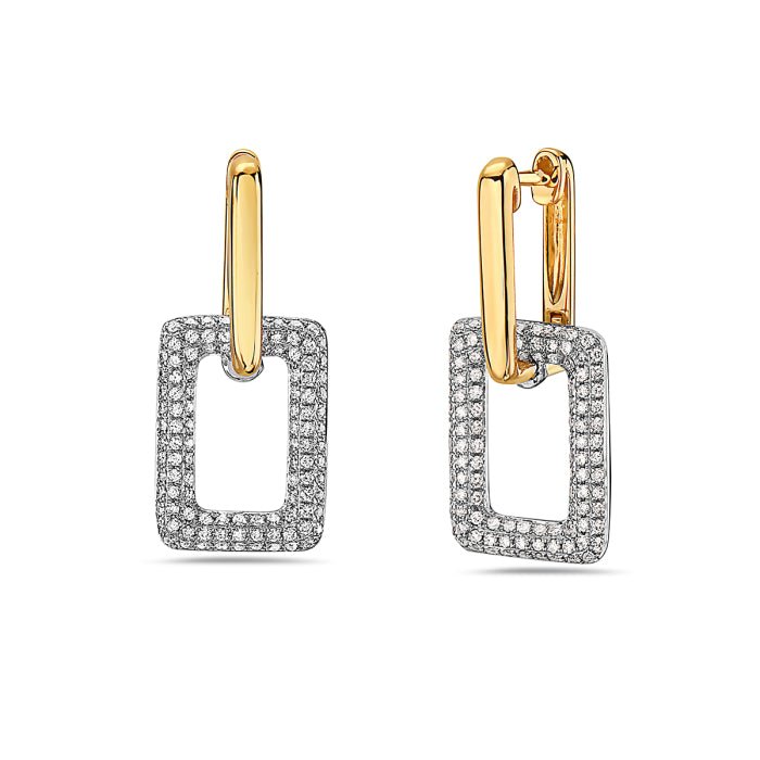 Earrings diamond drop 2-tone open rectangles - Gaines Jewelers