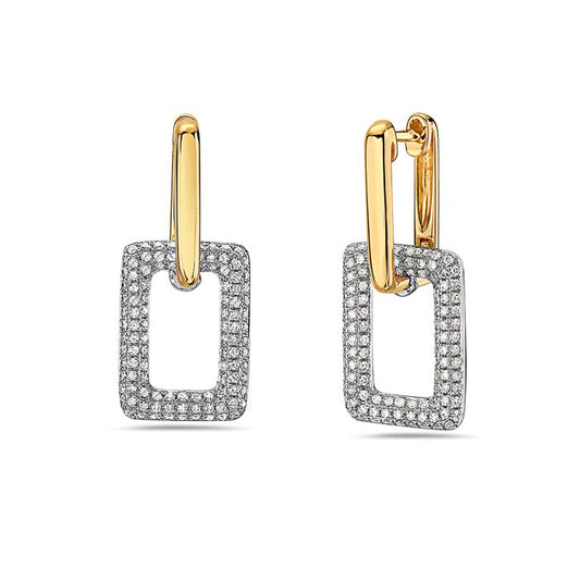 Earrings diamond drop 2-tone open rectangles - Gaines Jewelers