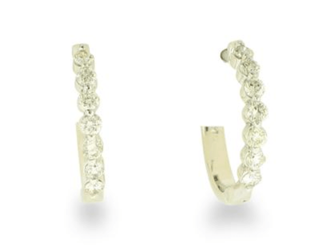 Earrings diamond hoops huggies 14=.28ct 14kt white gold - Gaines Jewelers