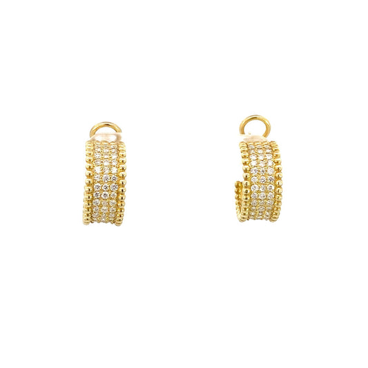 Earrings diamond hoops pave' front with bead edges 14kt yellow gold - Gaines Jewelers