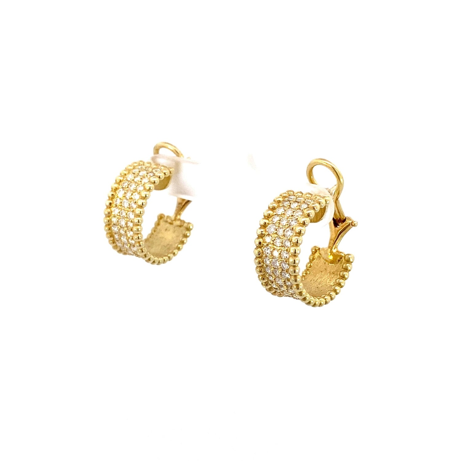 Earrings diamond hoops pave' front with bead edges 14kt yellow gold - Gaines Jewelers