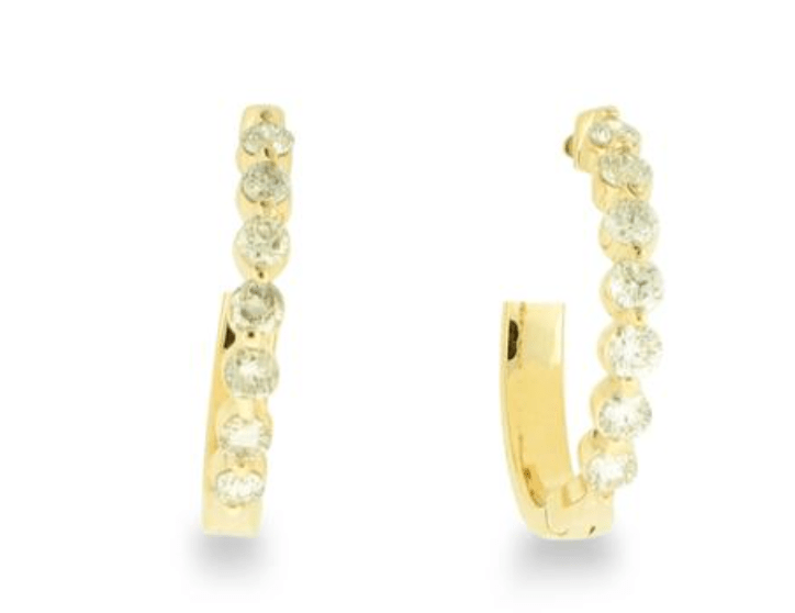 Earrings diamond hoops small 14=.54ct 14kt yellow gold - Gaines Jewelers
