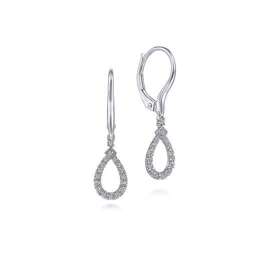 Earrings- diamond open pear shape drop 14k white gold - Gaines Jewelers