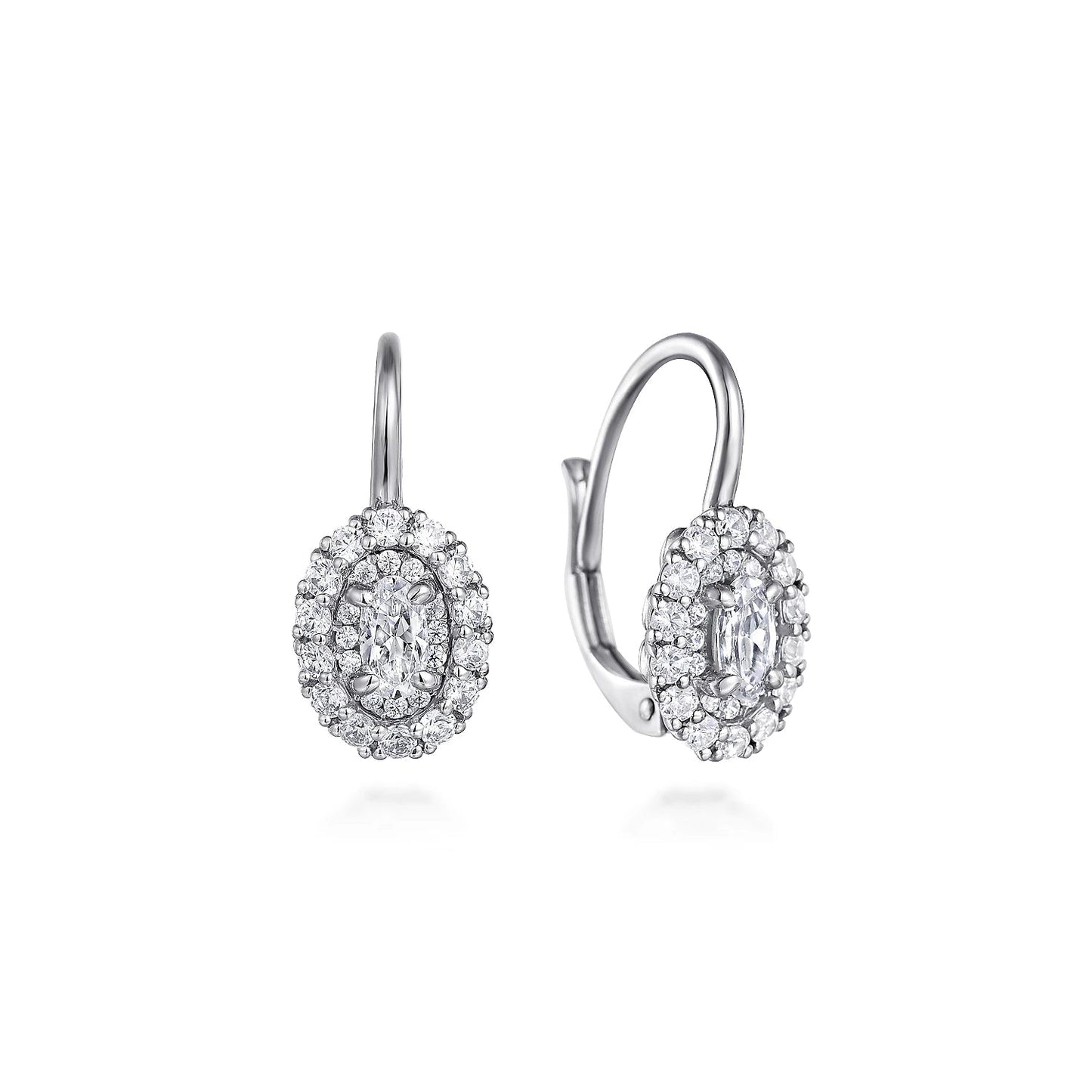 Earrings- Diamond oval lever back 14kt wg - Gaines Jewelers