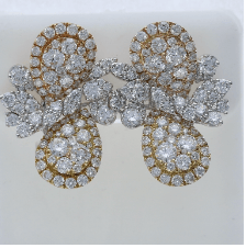 Earrings diamond pear-shaped clusters tri-color - Gaines Jewelers