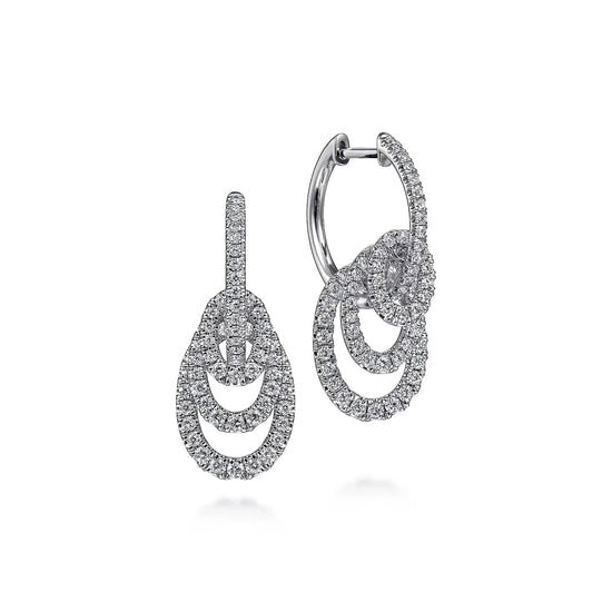 Earrings- diamond triple loop hoops 14k white gold - Gaines Jewelers