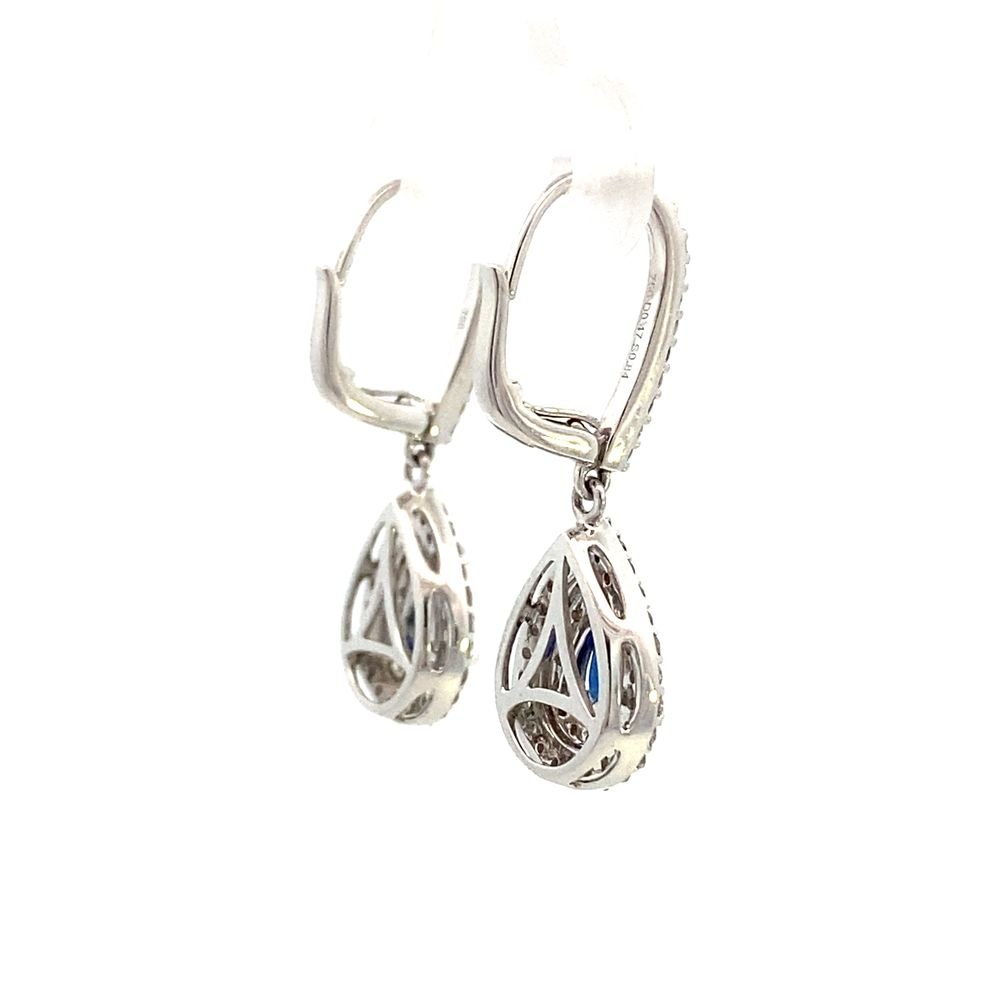 Earrings drop dangle sapphire and diamond lever backs - Gaines Jewelers