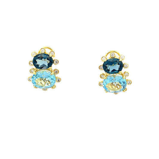 Earrings London and Sky Blue topaz surrounded by diamonds - Gaines Jewelers