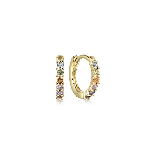 Earrings multi color tiny hoops 14kt yellow gold - Gaines Jewelers