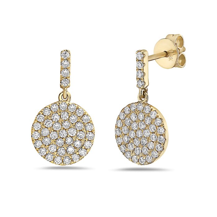 ****Earrings pave' diamond disc drops yellow gold - Gaines Jewelers