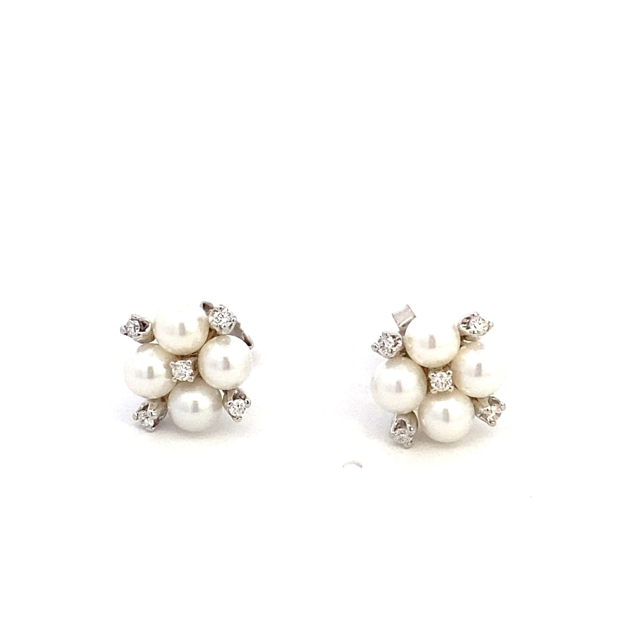Earrings Pearl/diamond 18K wg - Gaines Jewelers