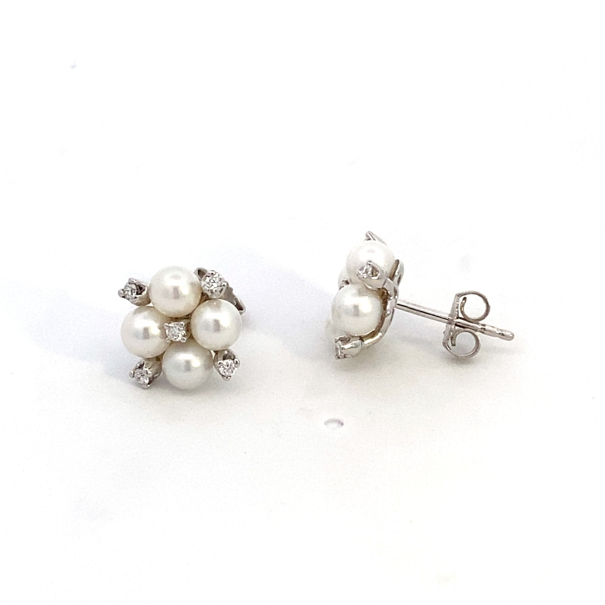 Earrings Pearl/diamond 18K wg - Gaines Jewelers