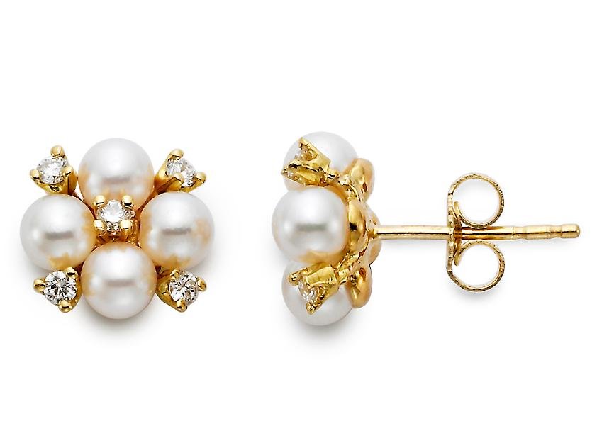 Earrings Pearl/diamond 18K wg - Gaines Jewelers