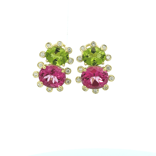 Earrings pink topaz peridot diamond - Gaines Jewelers