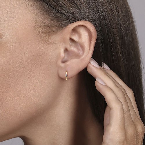 Earrings plain tiny diamond hoops 14kt yellow gold - Gaines Jewelers