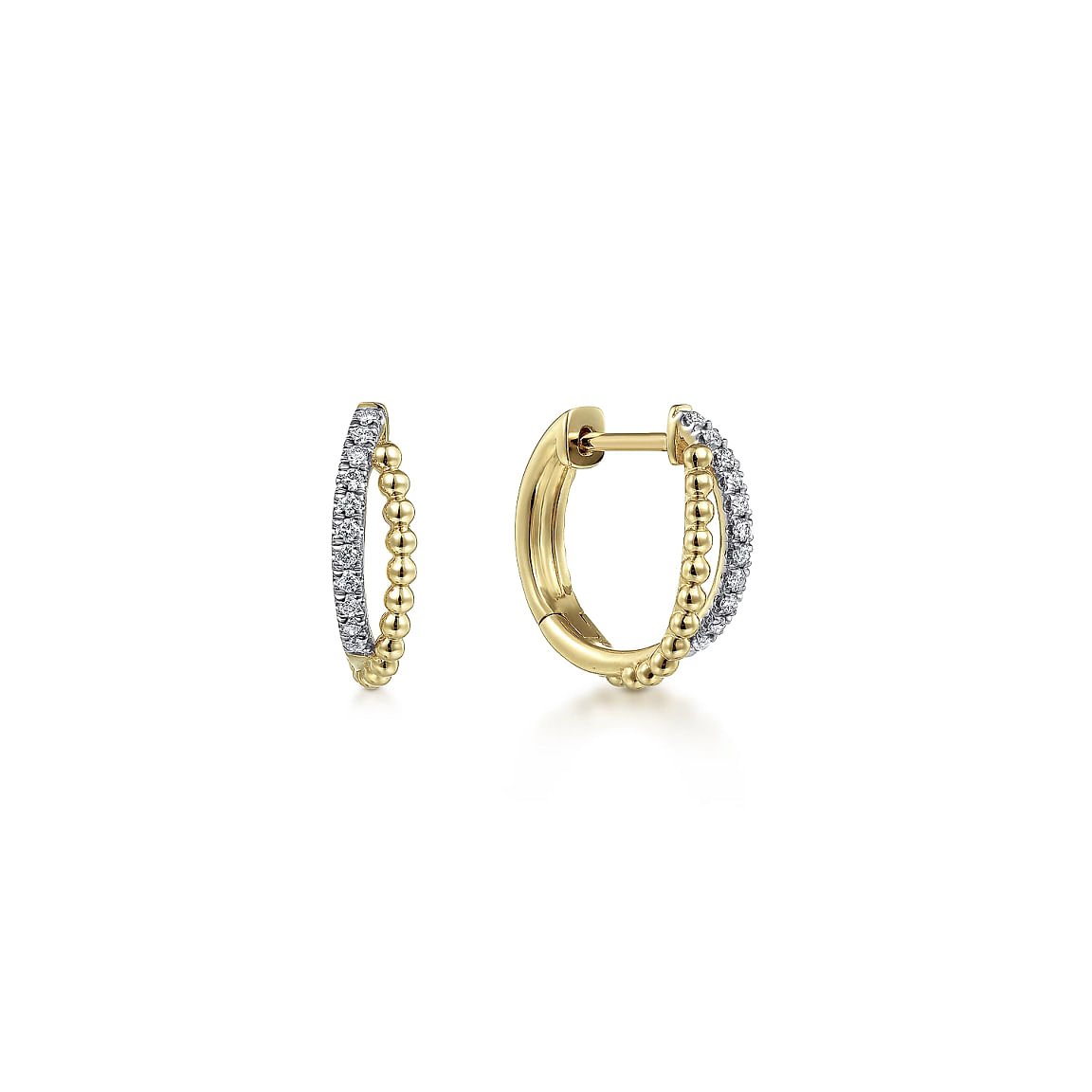 Earrings small diamond huggies criss-cross 2-tone - Gaines Jewelers