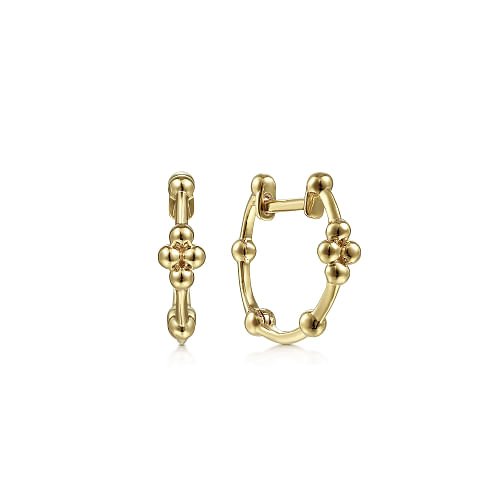 Earrings small hoops with bead accents 14kt yellow gold - Gaines Jewelers