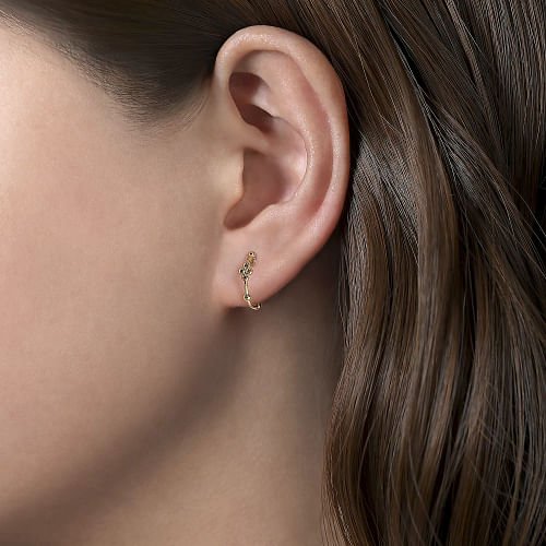 Earrings small hoops with bead accents 14kt yellow gold - Gaines Jewelers