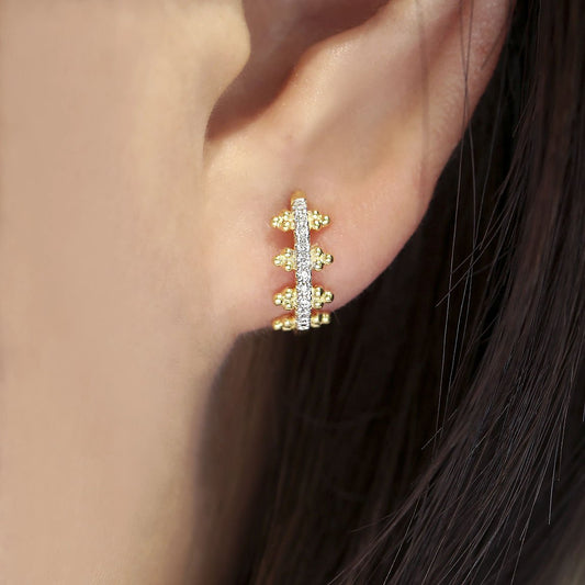 Earrings tiny diamond huggies 14kt yellow gold - Gaines Jewelers