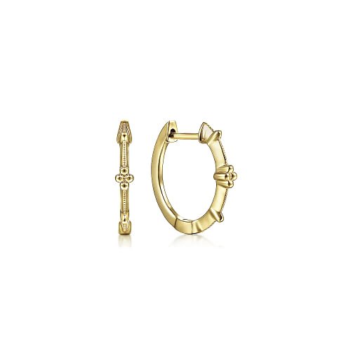 Earrings Vintage Inspired 14K Yellow Gold 15mm Beaded Station Huggies - Gaines Jewelers