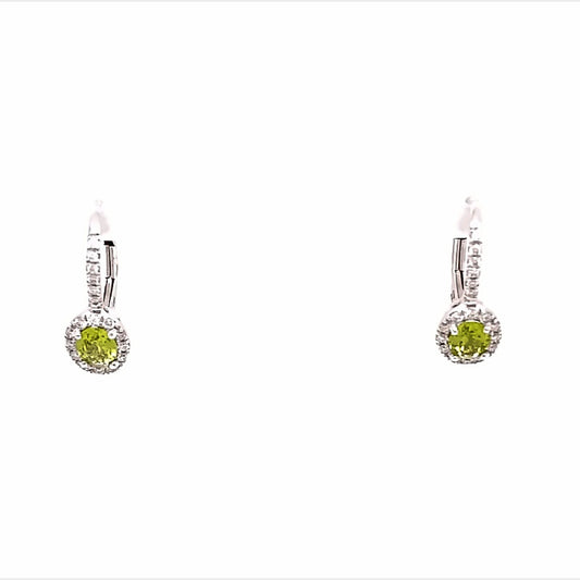 Earrings- White Gold Peridot and diamond lever back - Gaines Jewelers