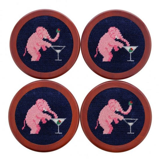 Elephant Martini Needlepoint Coaster Set - Gaines Jewelers