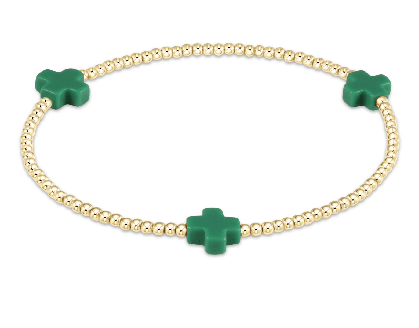 Emerald- Signature Cross Gold Pattern 2mm Bead Bracelet’s - Gaines Jewelers