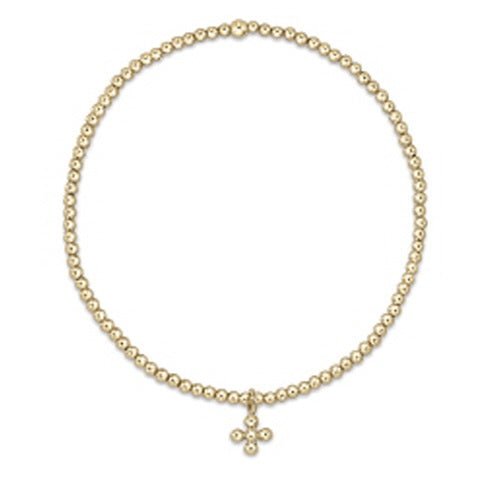 extends-Classic Gold 2mm Bead Bracelet-Classic Beaded Signature Cross Small Gold Charm - Gaines Jewelers