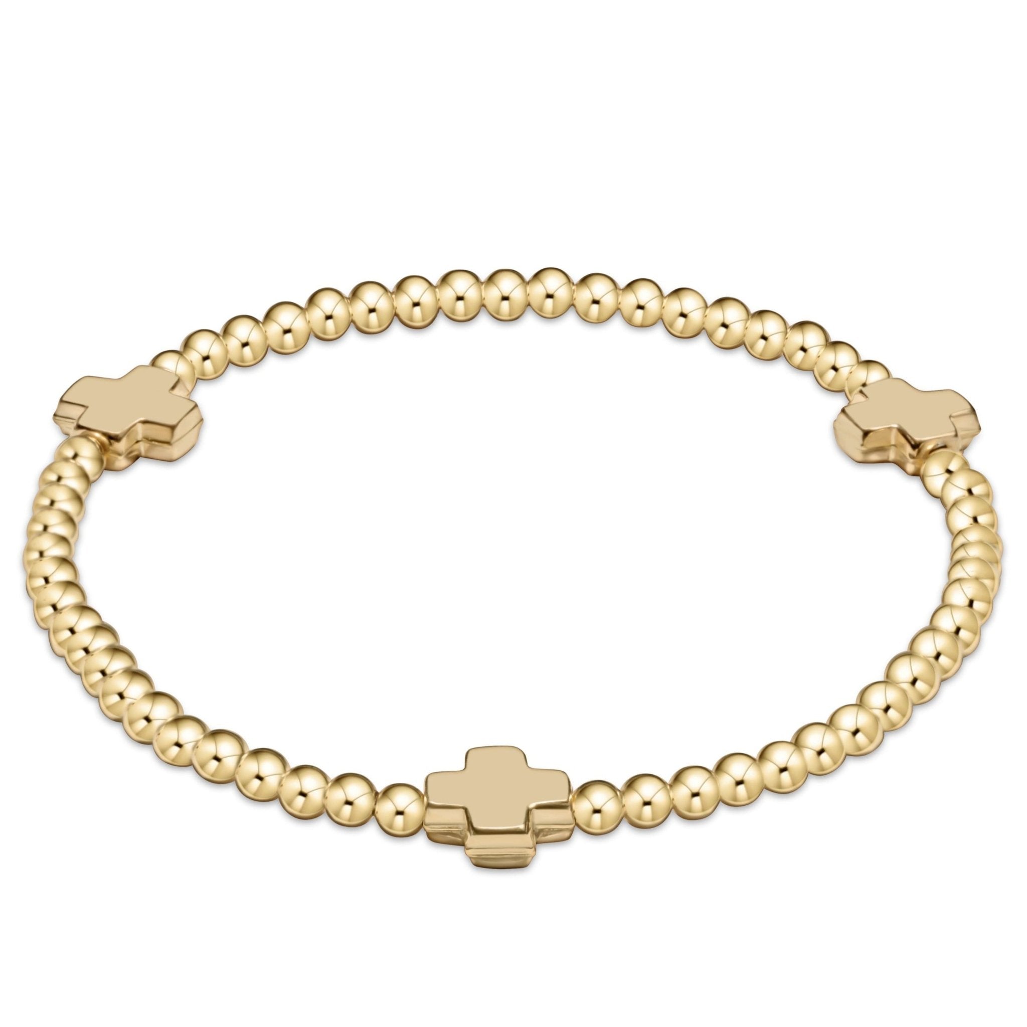 Extends - Signature Cross Gold Pattern 3mm Bead Bracelet - Gold - Gaines Jewelers