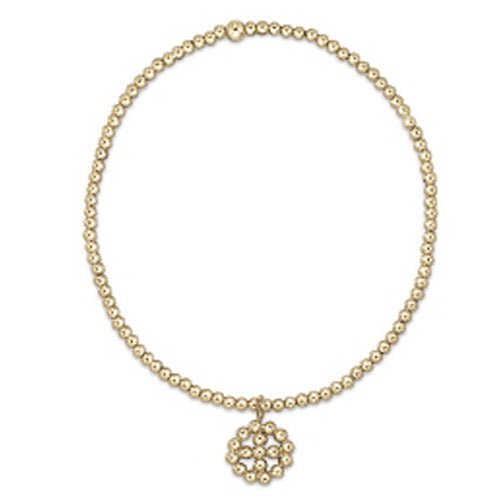 extends Small Signature Cross Halo Charm Classic 2mm Gold Bead Bracelet - Gaines Jewelers
