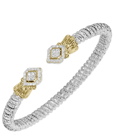 Flex cuff bracelet 4MM open top diamond shaped tips of diamonds - Gaines Jewelers