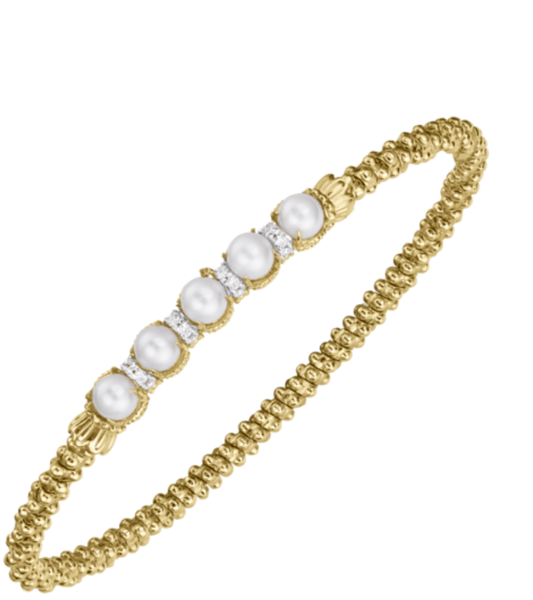 Flex Cuff Bracelet closed top with 5 pearls - Gaines Jewelers