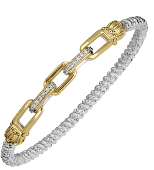 Flex Cuff Bracelet with (3) 14k yellow gold links and (2) diamond links - Gaines Jewelers