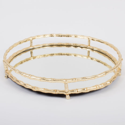 Gold Bamboo Round Mirrored Tray - Gaines Jewelers