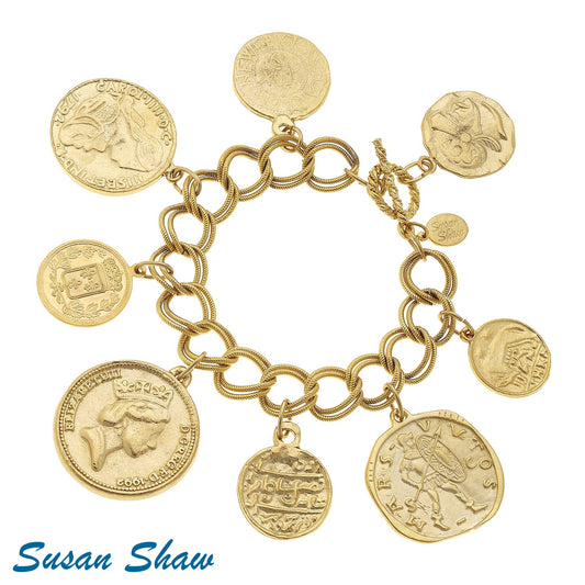 Handcast Gold Coin Charm Bracelet. - Gaines Jewelers