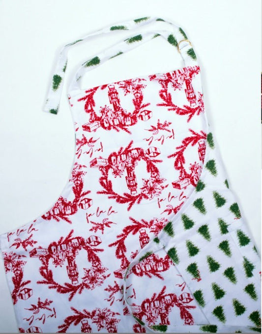 Holiday Toile Red Reversible Holiday Aprons - Gaines Jewelers