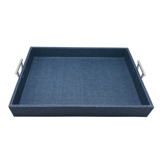 indigo Faux Grass Cloth Tray with Metal Handles - Gaines Jewelers