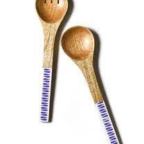 Iris Blue Drop Mango Wood Salad Server Set - Gaines Jewelers