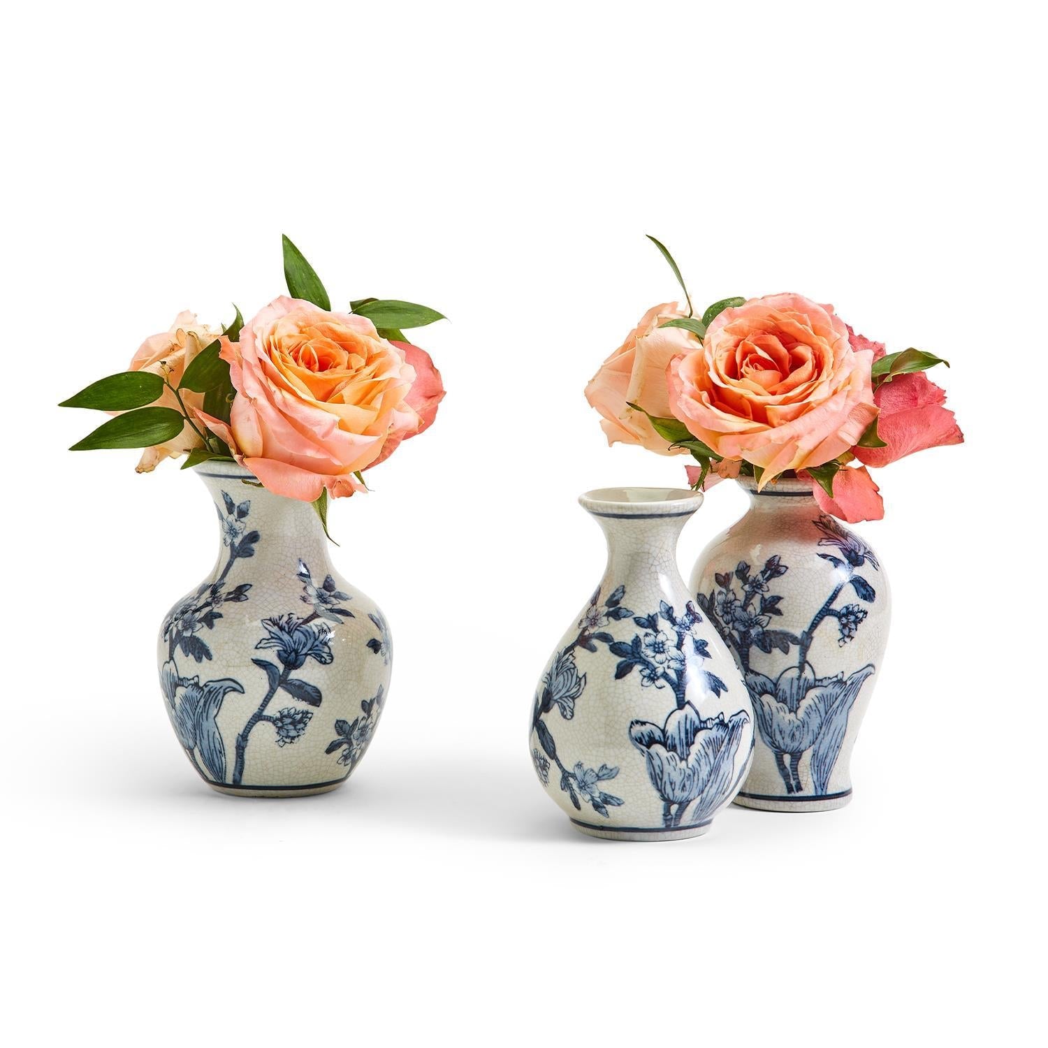 Japanese Blossom Blue Vases Set of 3 - Gaines Jewelers