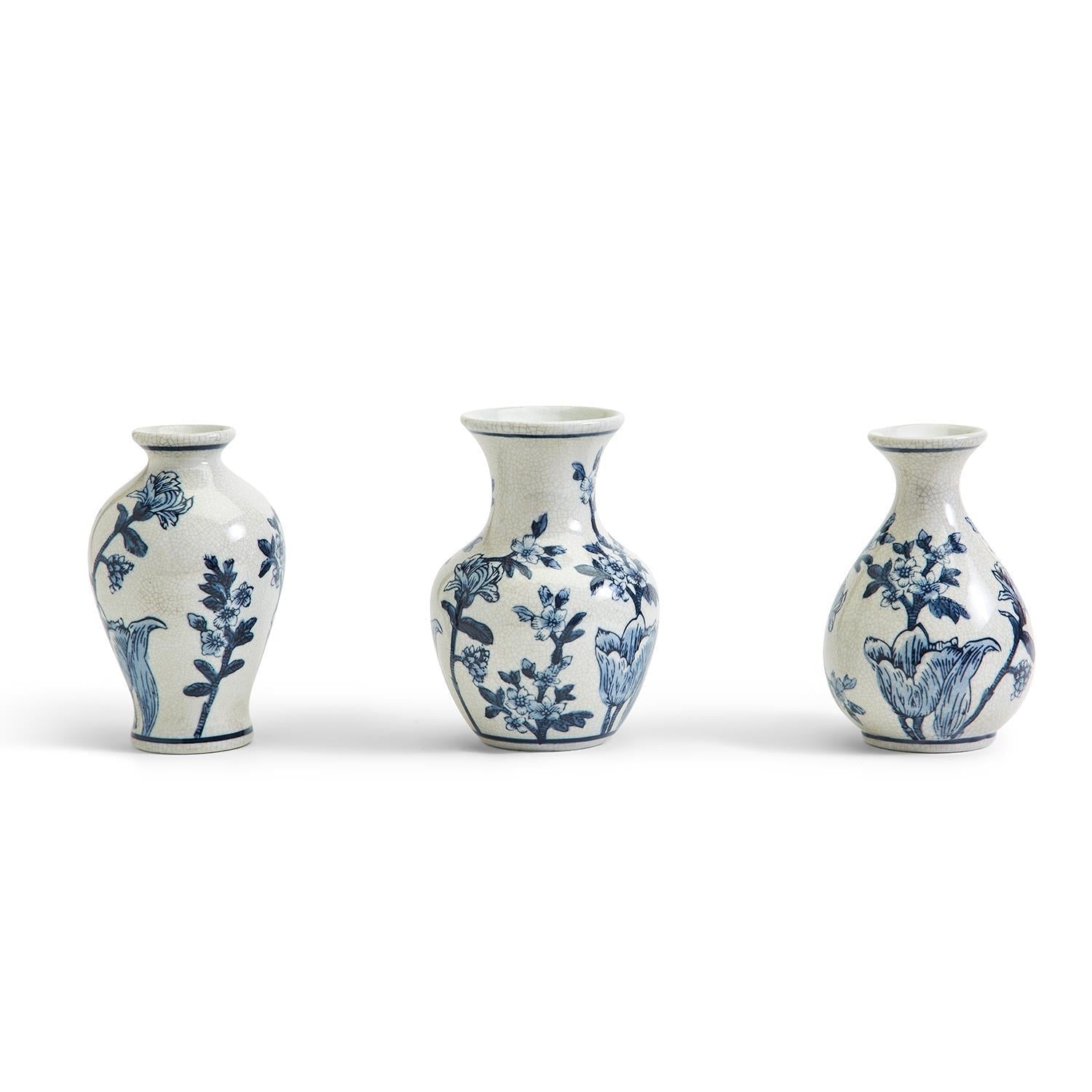 Japanese Blossom Blue Vases Set of 3 - Gaines Jewelers