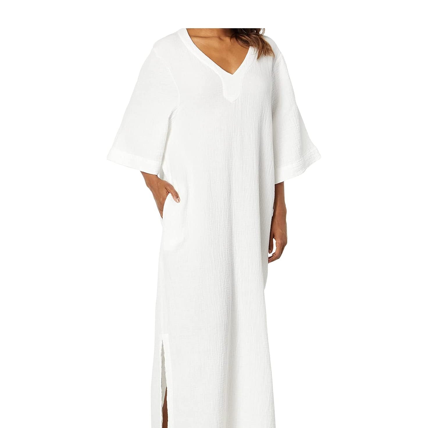 MC Sunsoaked Crinkle Cotton v Neck Caftan - Gaines Jewelers