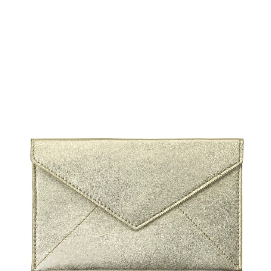 Medium Envelope White Gold Metallic Goatskin Leather - Gaines Jewelers