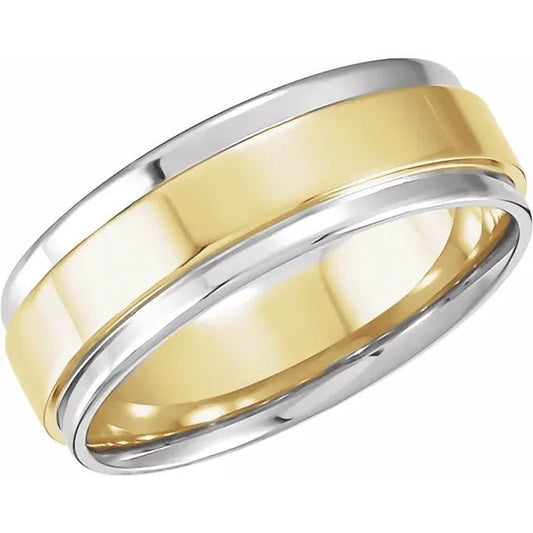Men's wedding band ring 2 tone flat band polished yellow gold 7.5mm - Gaines Jewelers