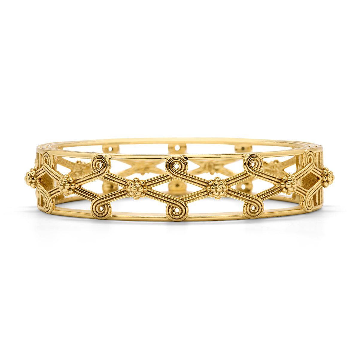 Monique Lattice Gold Hinged Bangle - Gaines Jewelers