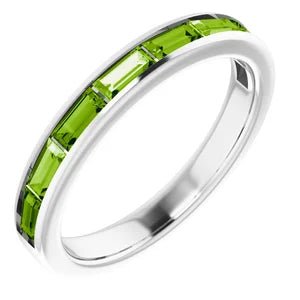 Natural Peridot Ring 8 baguettes in east-west channel setting - Gaines Jewelers