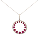 Necklace- 14k wg Pendant ruby dia circle 16-18" - Gaines Jewelers